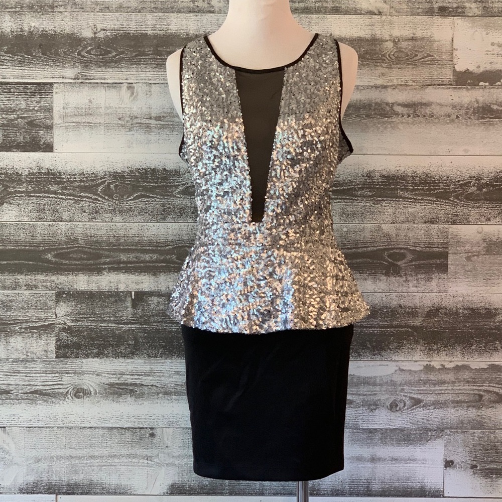NWT 2b BEBE sequin Allison peplum dress
